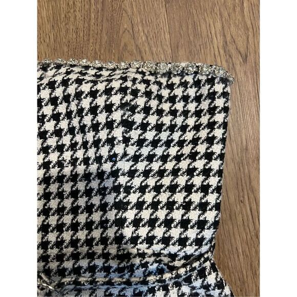 LDT RILEY STRAPLESS FLOUNCE TWEED MINI DRESS Black and White Houndstooth size 4 - Picture 6 of 10